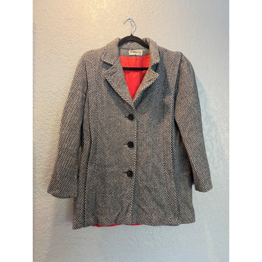 Herman Kay Vintage Black White Textured Wool Blend‎ Car Coat